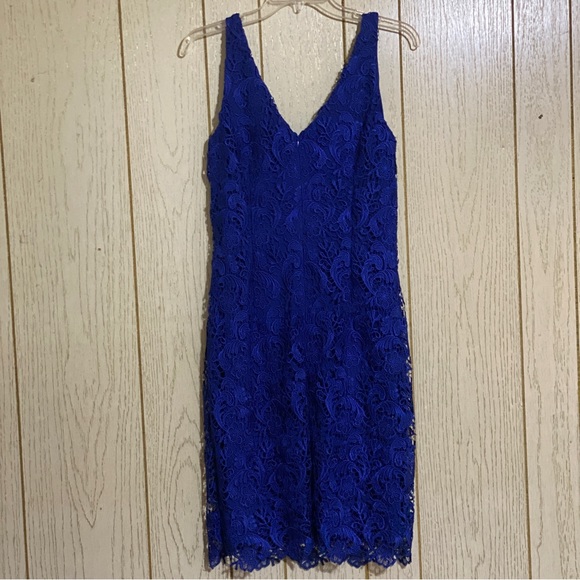Lauren Ralph Lauren Royal Blue Midi Lined Floral Lace Cocktail Dress - Picture 11 of 14